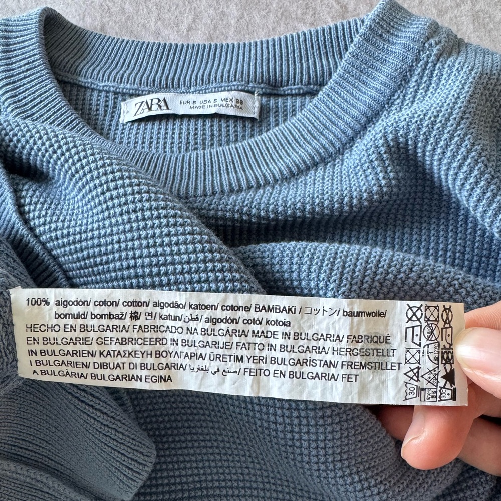 NWOT Zara Men’s Unisex Blue Waffle Knit Thermal Long Sleeve Cotton Sweater - Picture 4 of 4